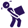 A dark purple icon of a person walking with a heavy box while sweating to represent White Raven’s website re-platforming services from any website platform to HubSpot or Shopify.