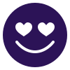 A dark purple icon of a smiling face with hearts for eyes to represent a well-built UX-focused website that makes it easy for visitors to use it.